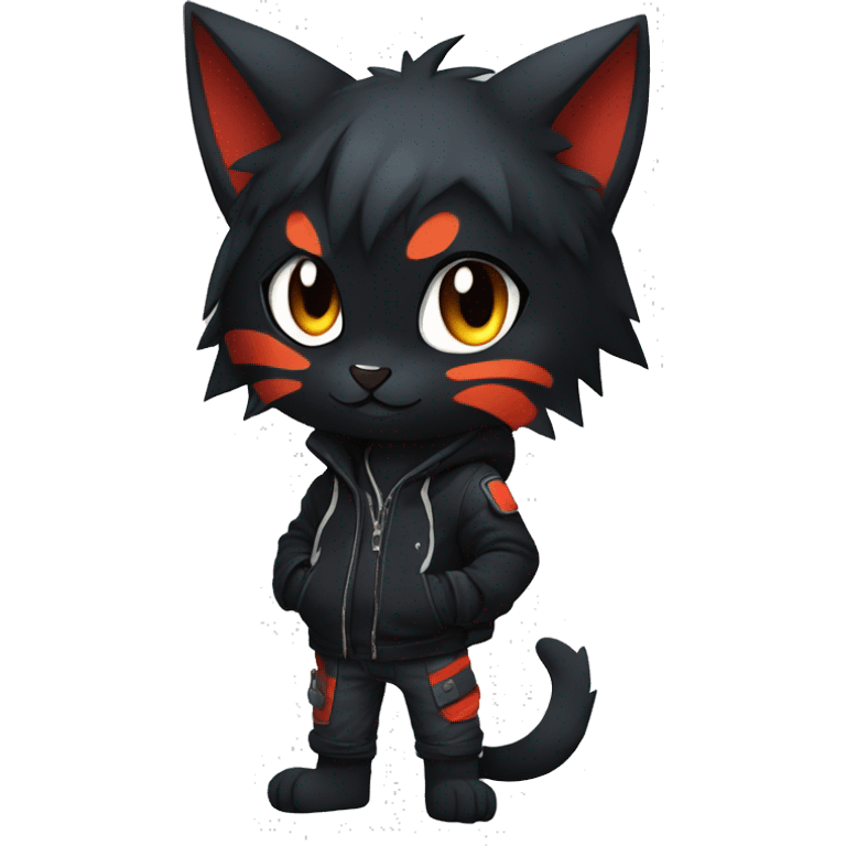 Edgy Shy Anthro boyish cool pretty dark black Litten-Pokémon-cat-fursona techwear emoji