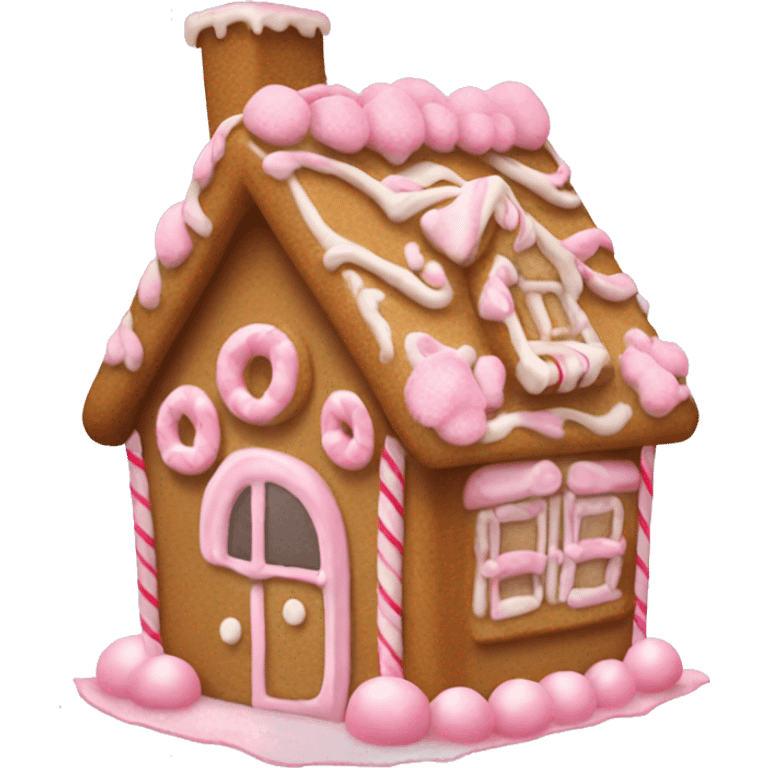 gingerbread house with light pink frostinf emoji