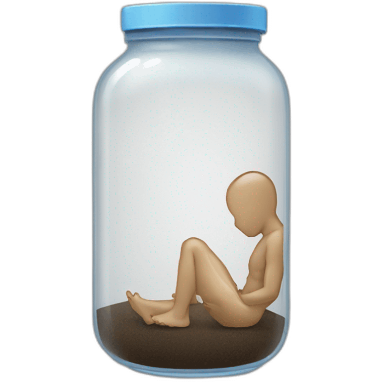 human ankles standing on the floor with an empty transparent jar between them,outside,to the left and to the right,front view emoji