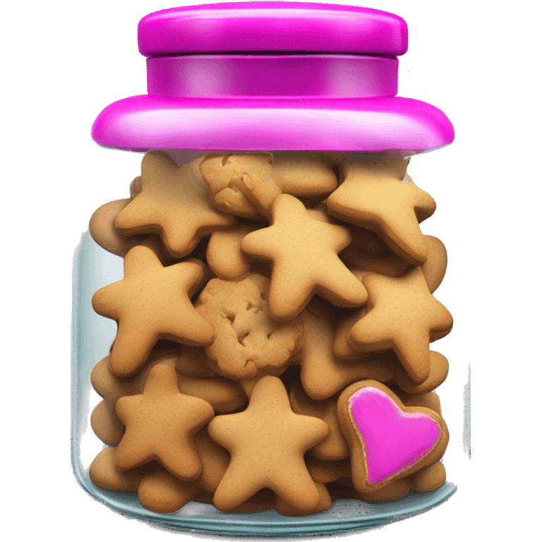 Realistic glass cookie jar with fuschia lid full of gingerbread cookies isolated.  emoji