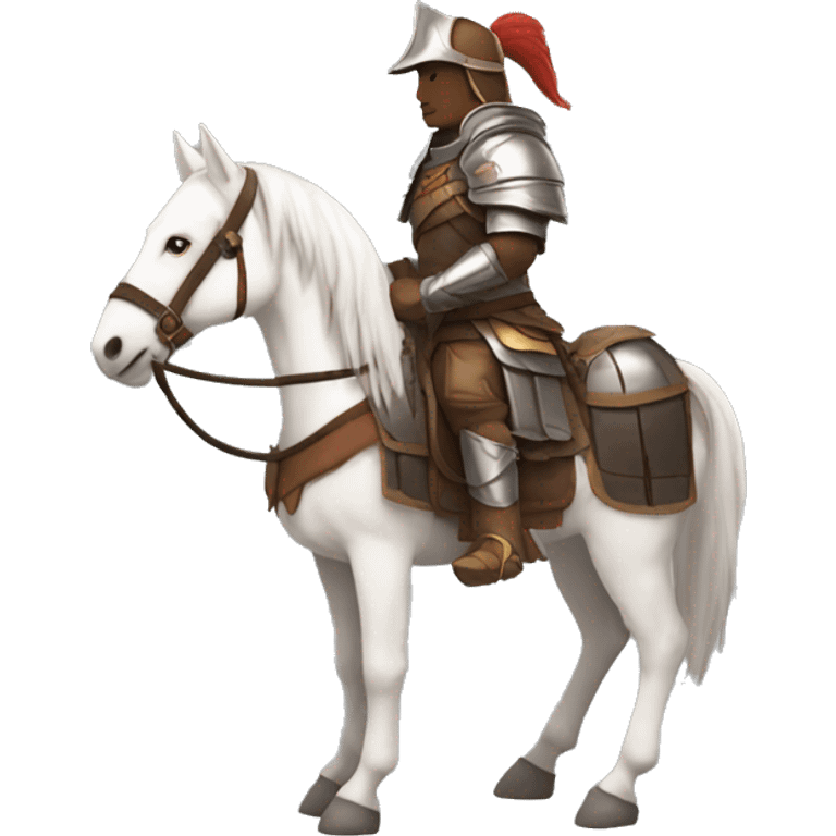 an avar nomadic soldier  with white skin and brown armor on a horse from the side emoji