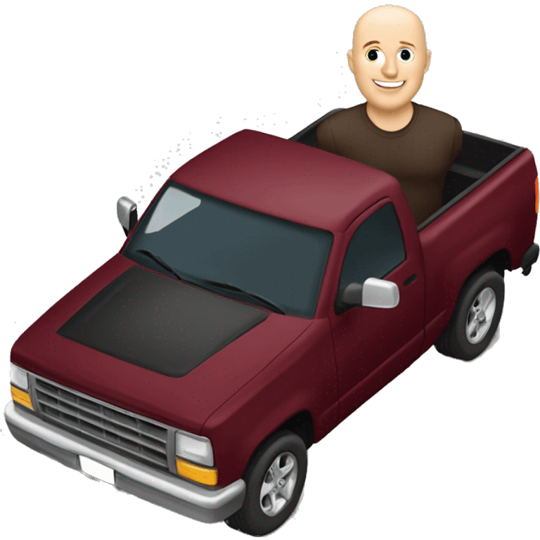 Bald Caucasian man driving maroon pickup truck emoji