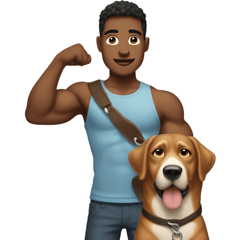 muscular boy with dog outdoors emoji