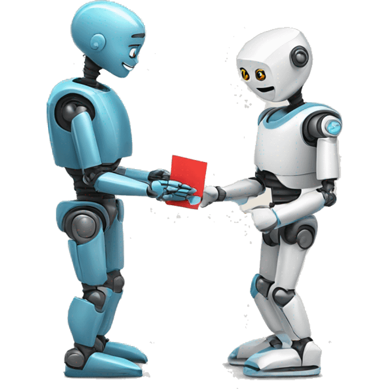 a cute robot handing a card to a human student emoji