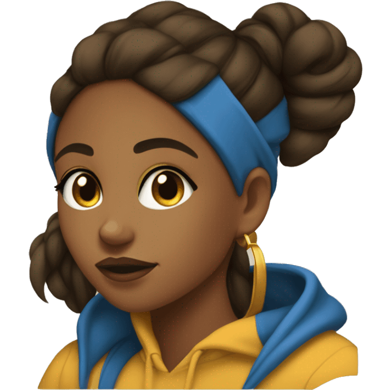 College sweatshirt with the letter A&T in gold and blue on a brown girl with a black ponytail emoji