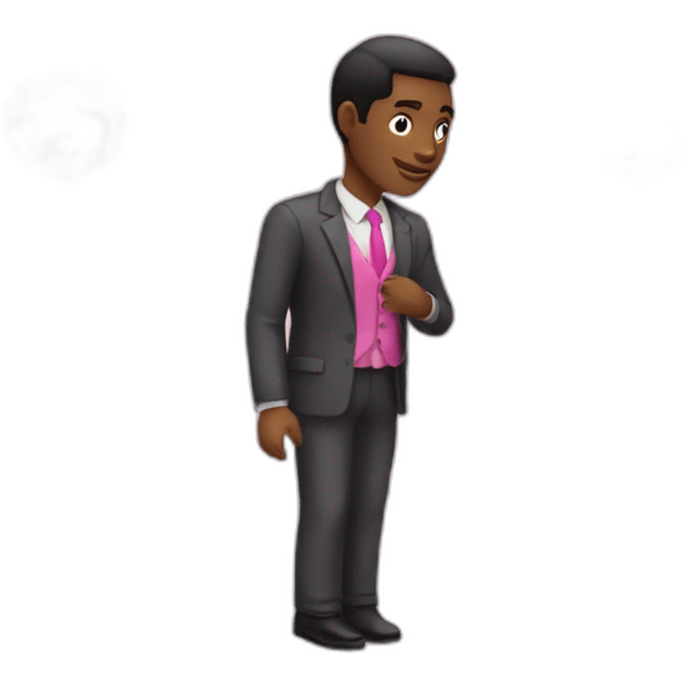 African American salesman in formal dress without jacket and with pink shirt emoji