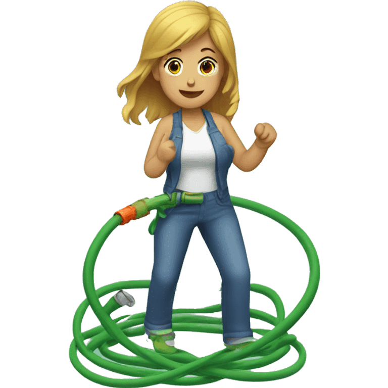 woman steps on garden hose emoji