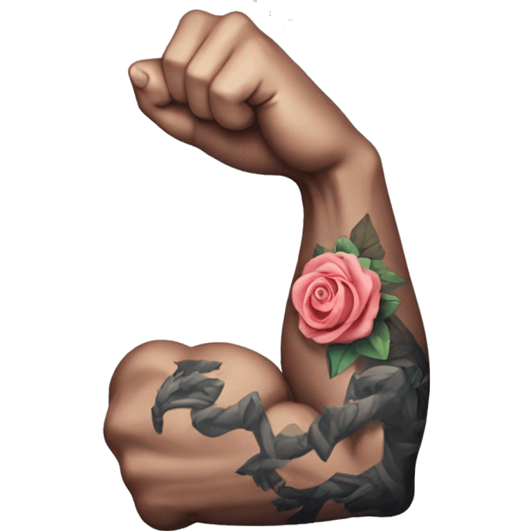 A strong arm flex,  symbolic for strong with a tattoo of the word Sweet, with a heart emoji