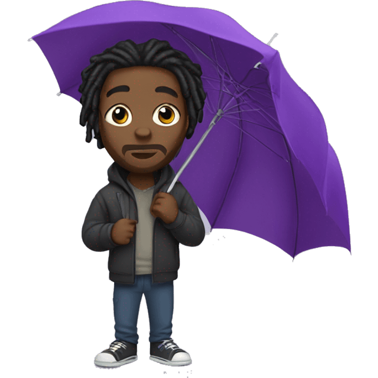 Black man with dreads in a hoodie holding purple umbrella emoji