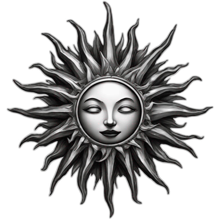 gothic sun, no background, black color, tattoo style emoji