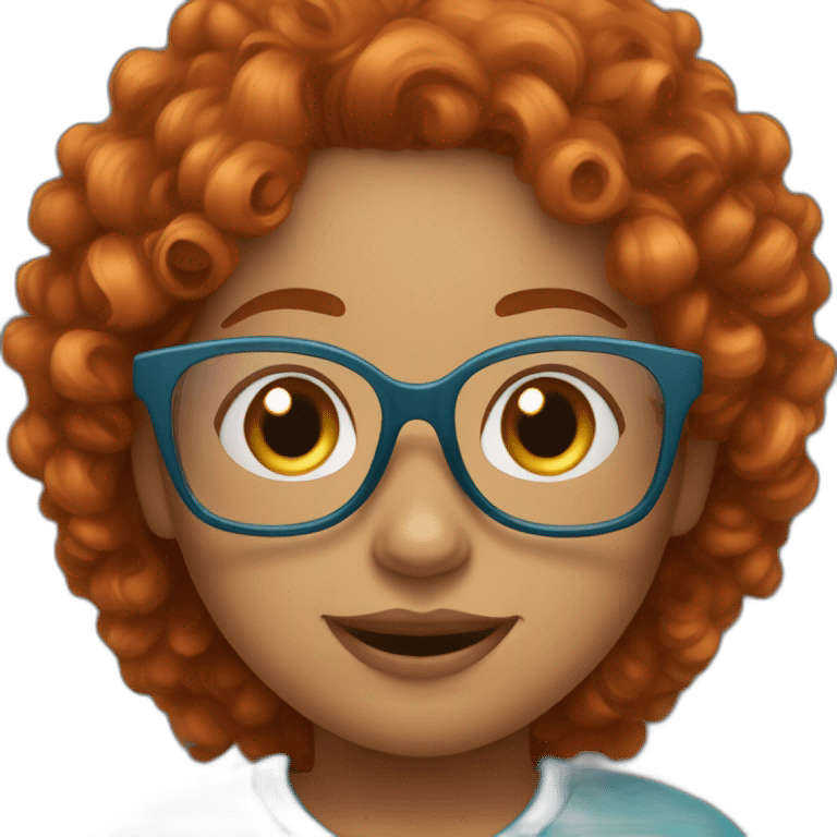 pretty curvy girl with curly copper hair and blue glasses saying hola emoji