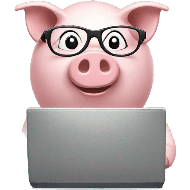 A smiling piggy bank wearing glasses and holding a computer mouse
 emoji