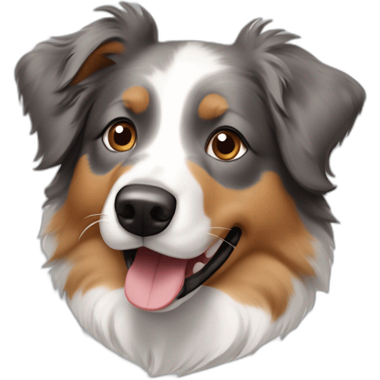 Australian shepherd dog with grey, white and light brown markings sticking it's tongue out emoji