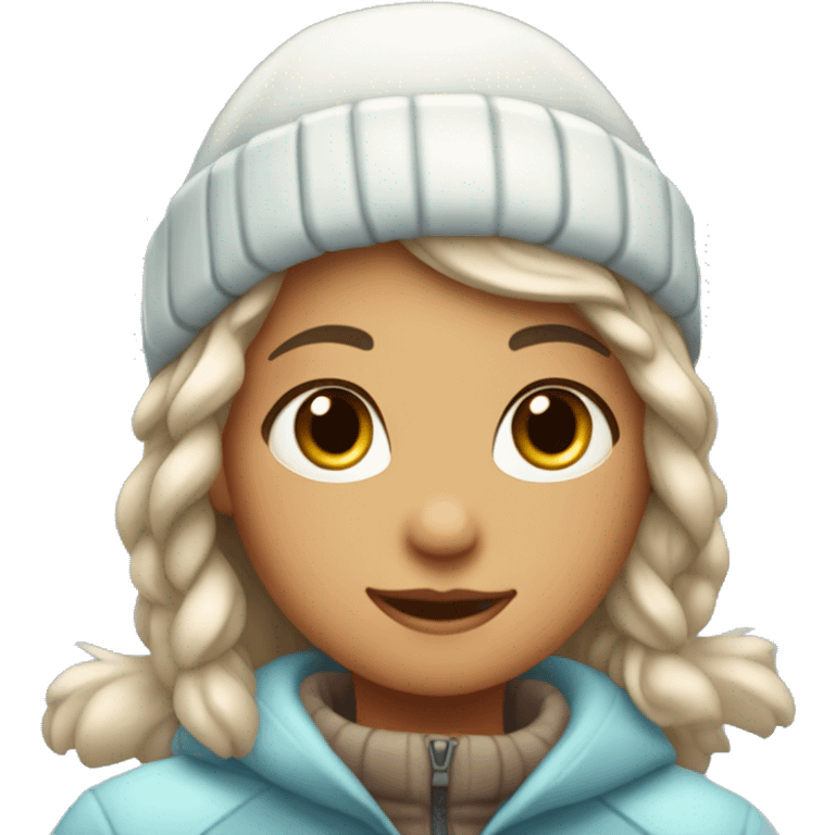 A girl with bangs and winter aesthetic clothes ice skating, the girl is a little bit tanned emoji