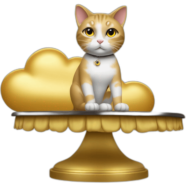 cat secretary sitting on top of the gold cloud emoji