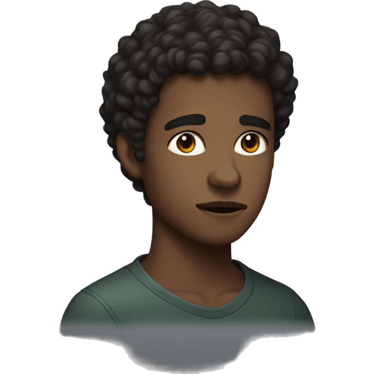 A young man with dark skin and short, dark, curly hair. He appears to be in his late teens or early twenties. His expression is serious and neutral. emoji