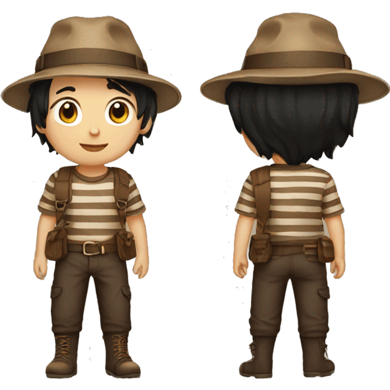 Black Haired Boy Brown Striped Shirt Adventurer's Hat emoji