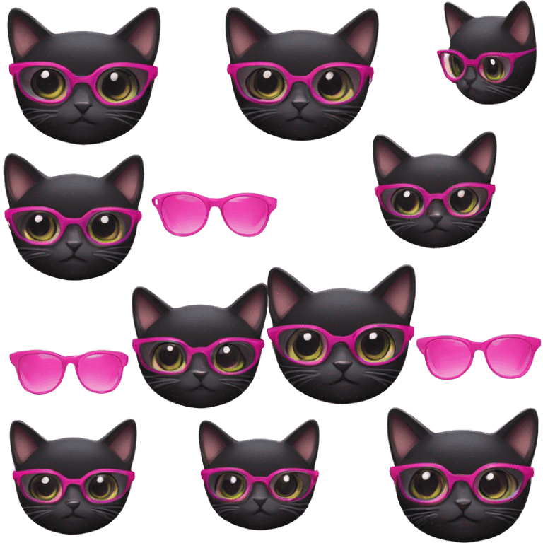 Black cat wearing pink glasses emoji