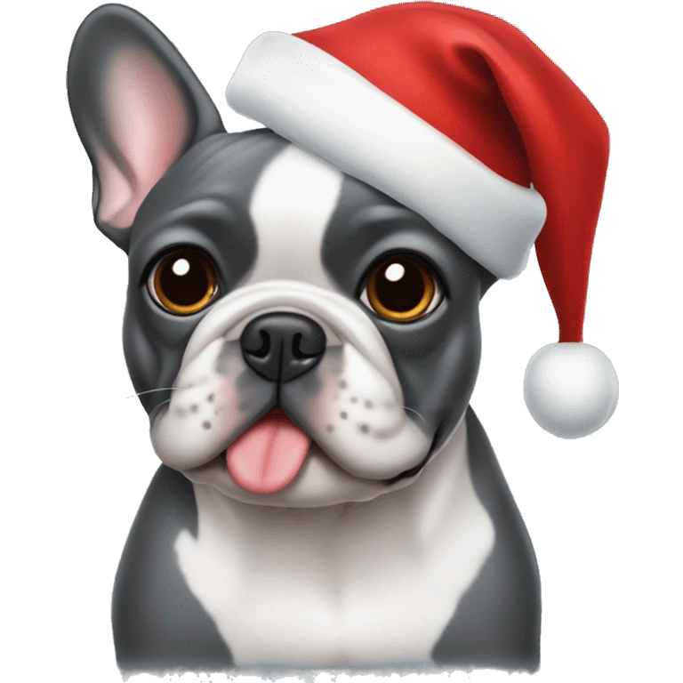 Dark gray French bulldog with Santa hat emoji