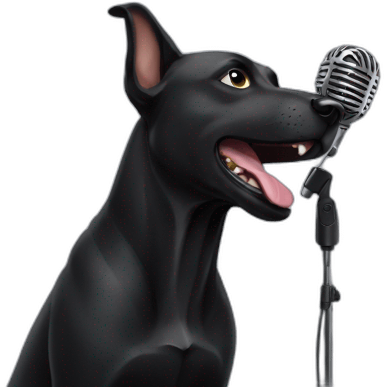 Black dog singing into a microphone emoji