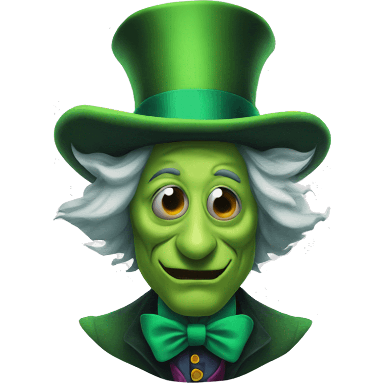 Evil mad hatter with green skin and large nose emoji