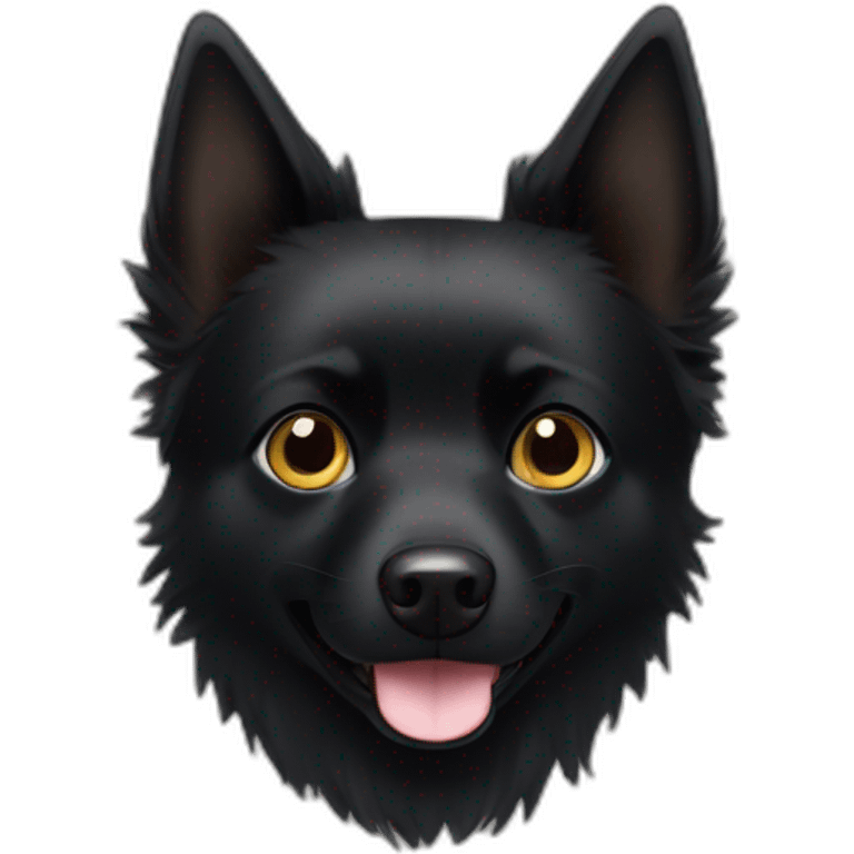 Black schipperke head with only black hair, mid length hair and dark brown eyes that eat cheese emoji