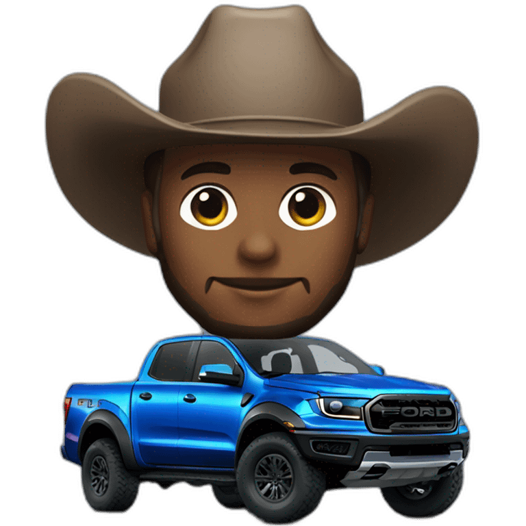 Blue Ford ranger raptor with cowboy hat emoji