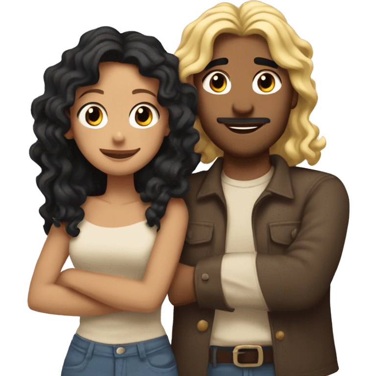 Tan Man with curly long black hair hugging blonde girl  emoji