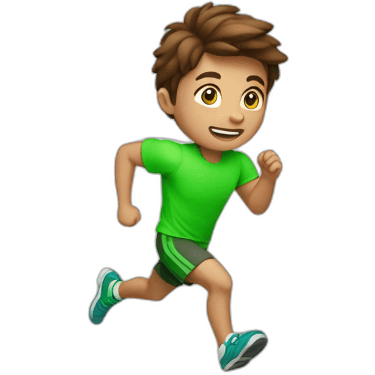 Green-highlighter brown-haired boy running emoji