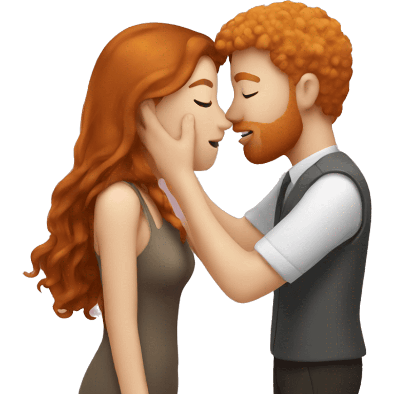 Ginger man kissing brown hair woman emoji