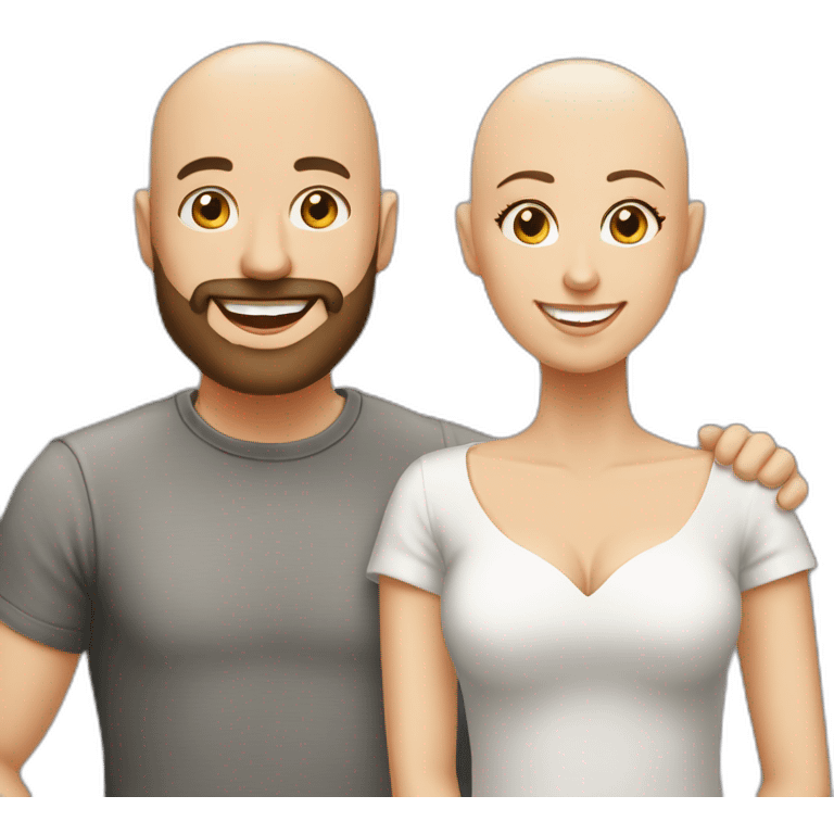 Happy-secret-couple-bald-guy-with-beard-with-shorthaired-brunette-girl emoji