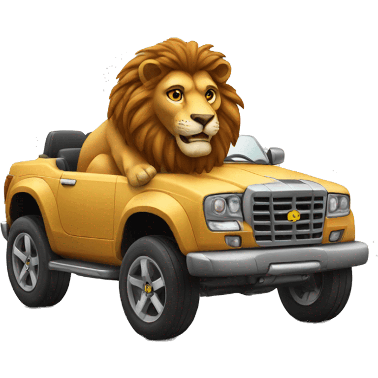 Muscular lion driving car emoji