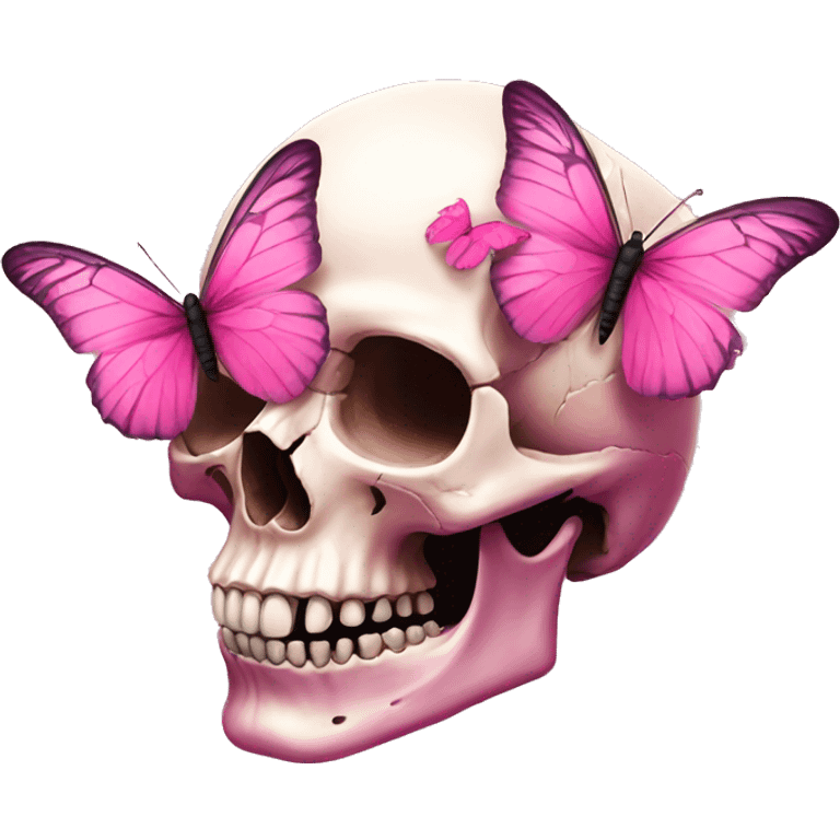 Skull pink butterflies emoji