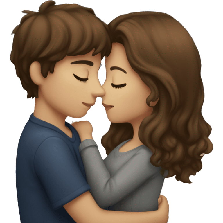 girl with brown hair kissing a boy with brown hair under a sky of star emoji