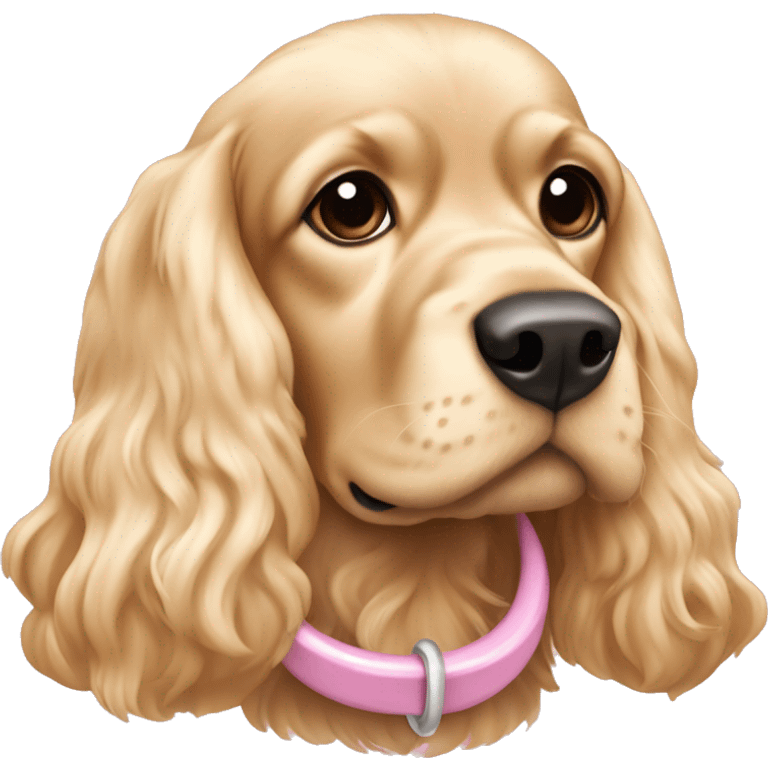 Blond cocker spaniel wearing two light pink sleighbell emoji