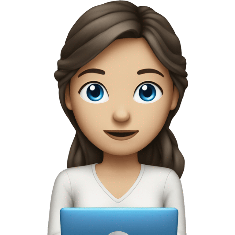 Brunette girl blue eyes with laptop emoji