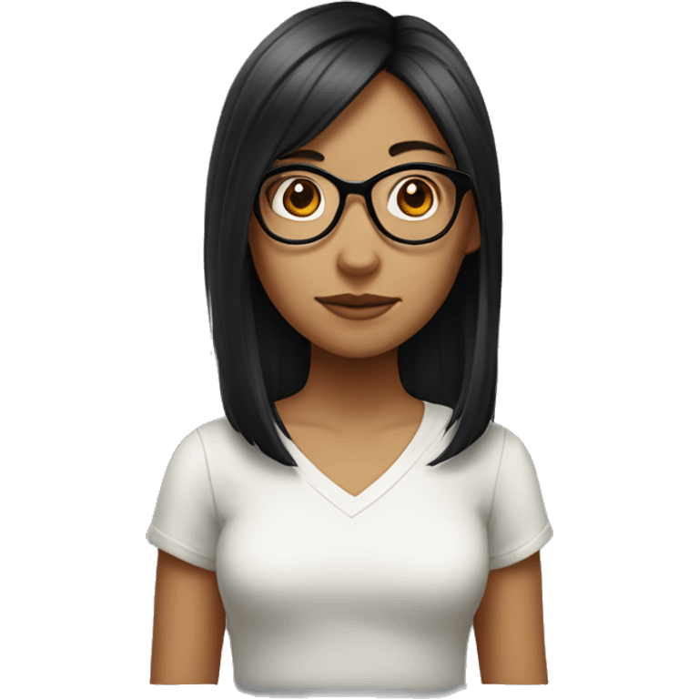 a girl having black mid length hair, wearing glasses. She’s Chinese, and the last part of hair is red emoji