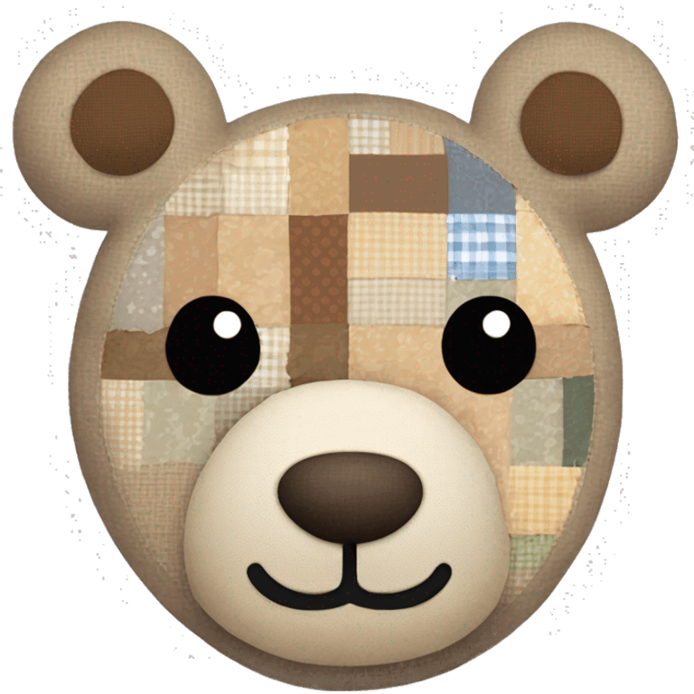 Patchwork teddy bear in neutral colours, with seams coming unstitched and button eyes  emoji