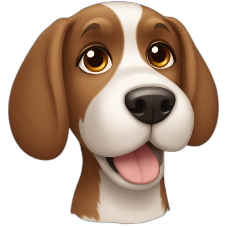 Yorkshire dog brown eyes and medium-long brown hair, one folded ear and one rabbit-style ear emoji