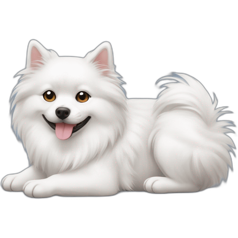 Hund japanspitz weiß mit katze daneben liegen emoji