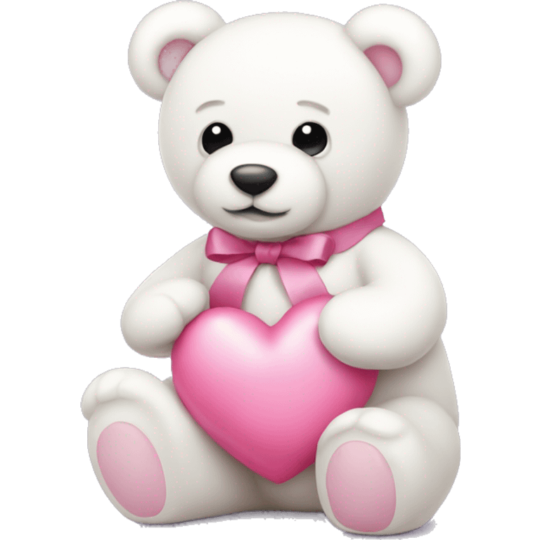 White teddy bear holding pink heart ribbon emoji