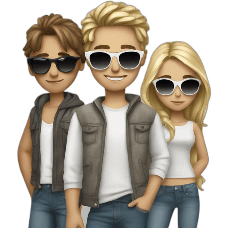 three cool white teenagers wearing sunglasses, wearing hipop cloth emoji