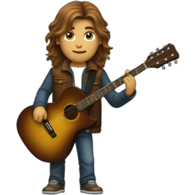 Male Long Brown Hair with guitar portrait emoji emoji