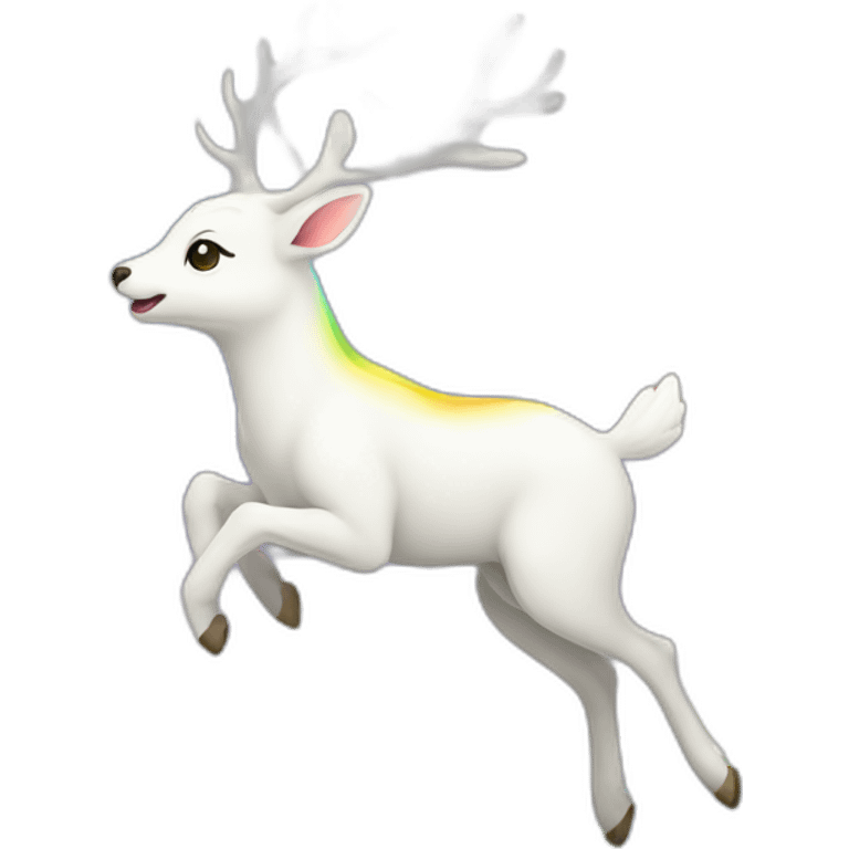 Flying white deer with rainbow emoji