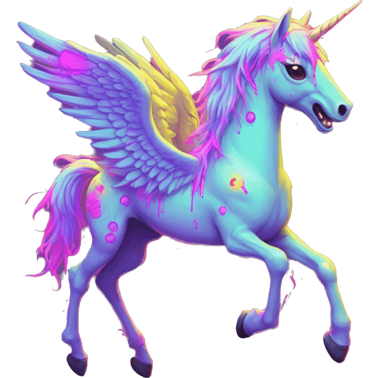 Zombie Pegasus unicorn groovy art neon rave raving emoji