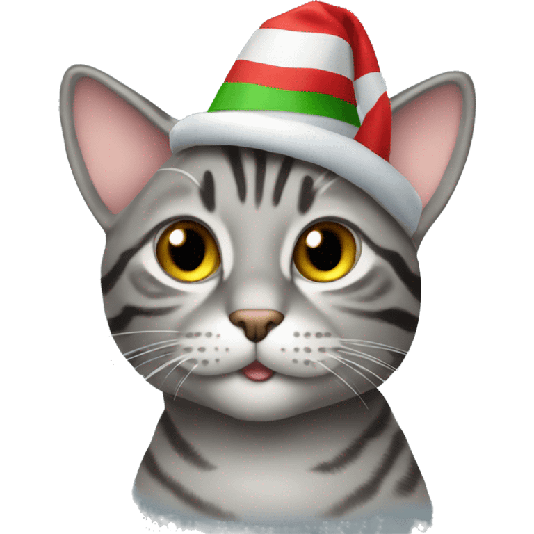 gray tabby cat in a New Year's hat emoji