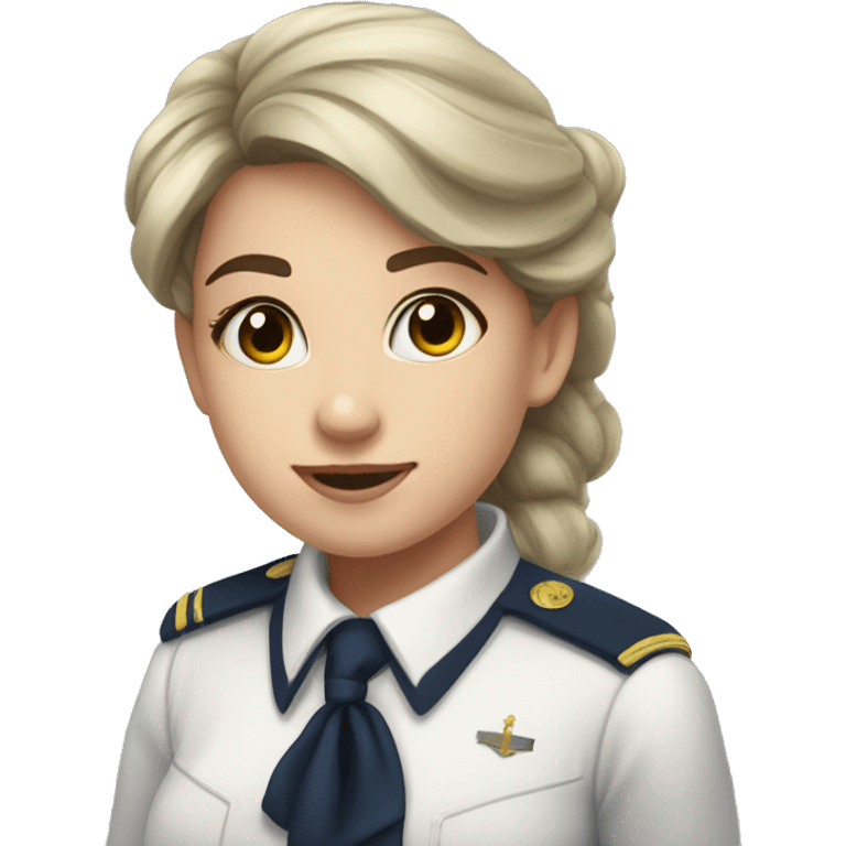 A girl in a navy uniform from the Odessa Naval Academy with dark foul hair and white skin emoji