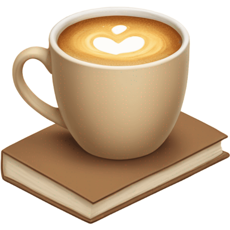 Beige cup of coffee, standing on a beige open Book, aesthetic, cozy  emoji