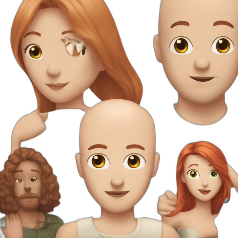 couple kiss bald guy with eyes blue and redhead woman emoji