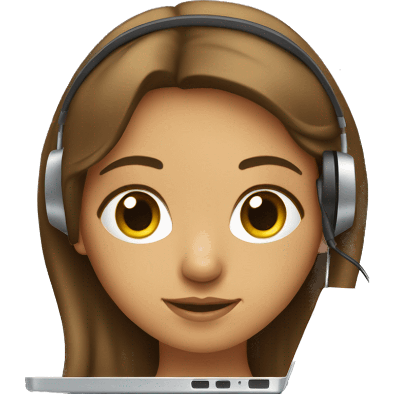 Brunette girl/ with Nostril golden, sitting on her Laptop with Headset on work emoji